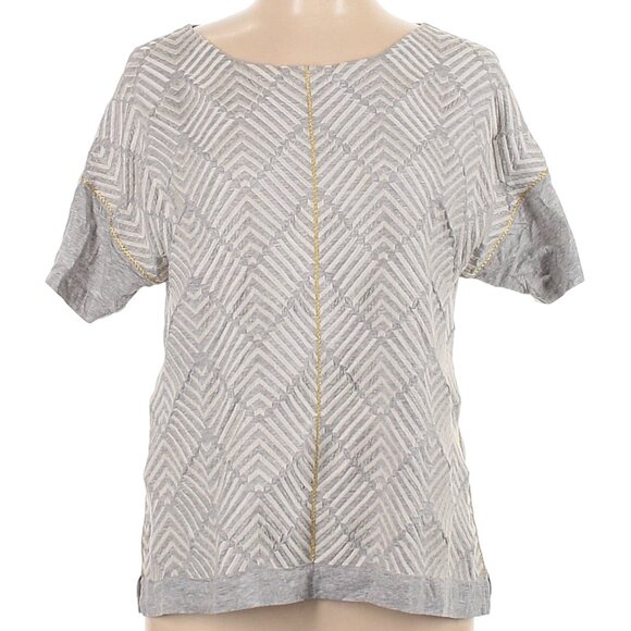 J Crew L Embroidered Herringbone Geometric Short Sleeve Top - Picture 1 of 3